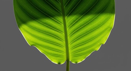 Backlit Green Leaf Close-up Against Grey Background