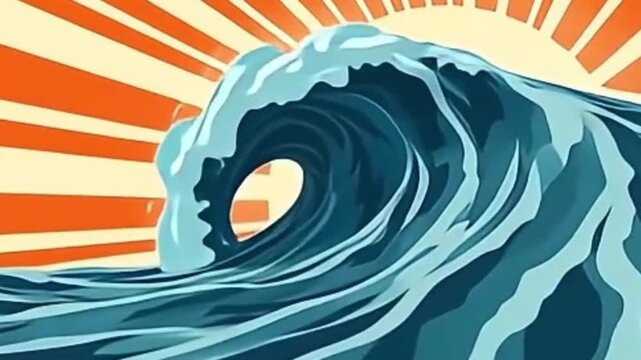 retro vector background animation, abstract surf poster loop, jagged diagonal wave motion, 4k vector animation loop, colorful retro pattern video, high energy abstract background, vector loop animatio - Powered by Adobe