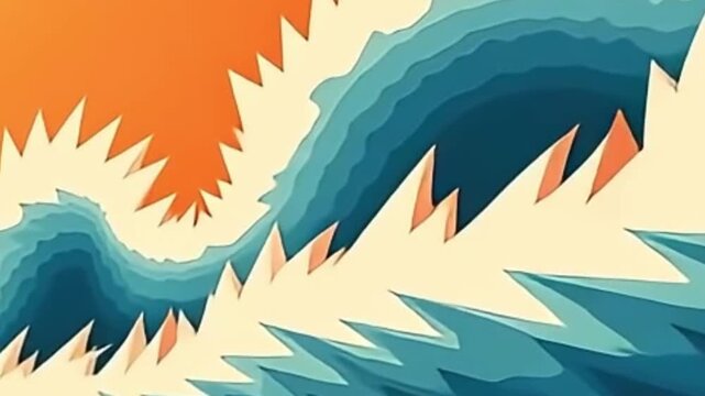 retro vector background animation, abstract surf poster loop, jagged diagonal wave motion, 4k vector animation loop, colorful retro pattern video, high energy abstract background, vector loop animatio
