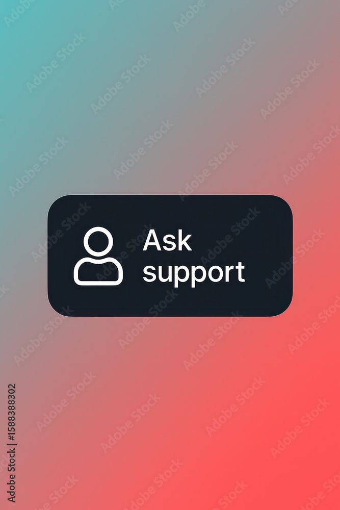 Poster an user interface button ask support prompts assistance and help. the image is clean and modern. cus