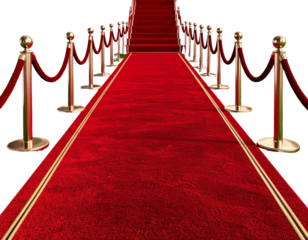 Red carpet with ropes on both sides, red carpet background transparent 