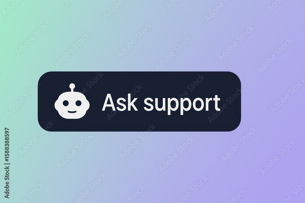 Poster an image showcases a modern interface element featuring a prominent ask support button with a playfu