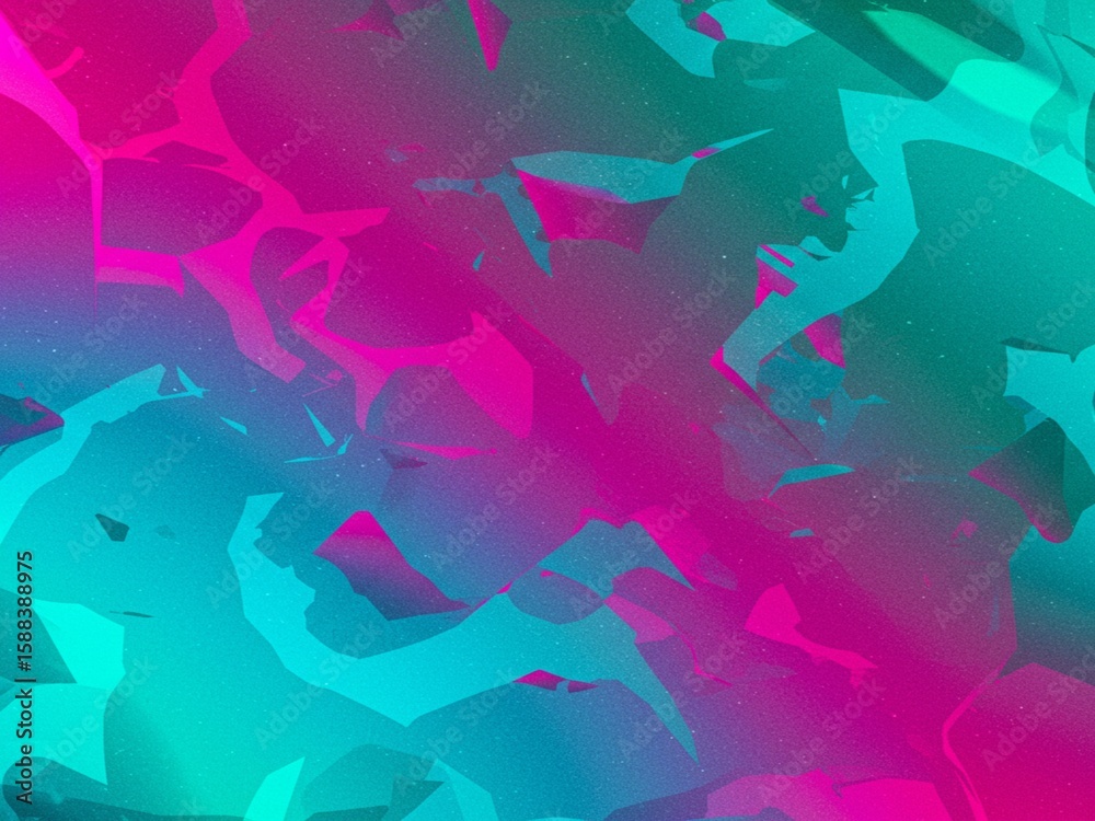 Fototapete vivid abstract rendering featuring teal, blue, and magenta colors with a sharp, fragmented polygonal
