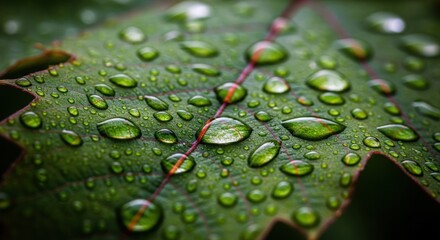 Water Droplets on a Green Maple Leaf