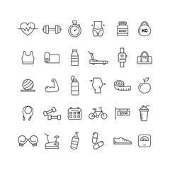 다이어트 헬스 라인 아이콘 세트