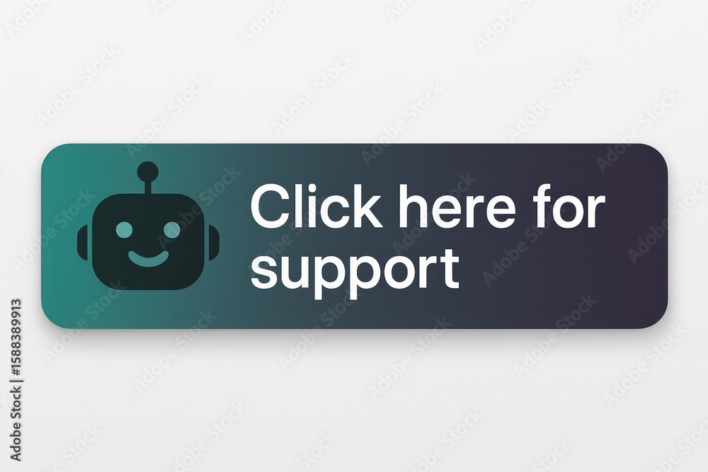 Poster a visually appealing support button with a friendly robot icon, inviting users to seek assistance. t