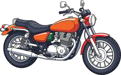 Obraz premium A vibrant orange motorcycle illustration showcases a classic design, perfect for transportation, design, and recreational themes with its detailed vector style.