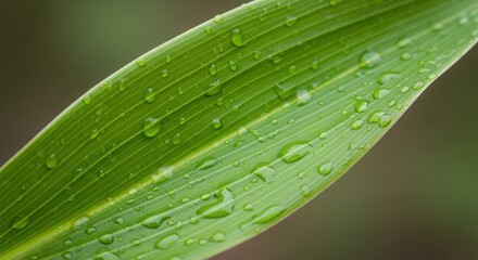 Close-up of a Green Leaf with Water Droplets
