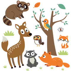 Naklejka premium A colorful illustration featuring various cartoon animals