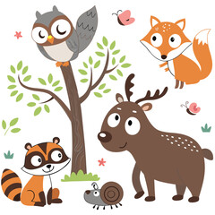 Fototapeta premium A colorful illustration featuring various cartoon animals