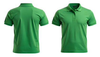  Modern Fit Green Polo Shirt Template  Dual View Flat Lay,  Transparent Background PNG