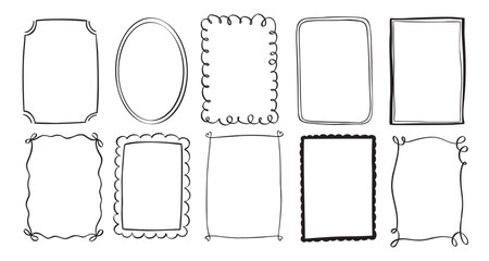 Whimsical Doodle Frames and Borders. Vector Wavy Decorative Frames Set with Hand-Drawn Lines and Coquette Charm