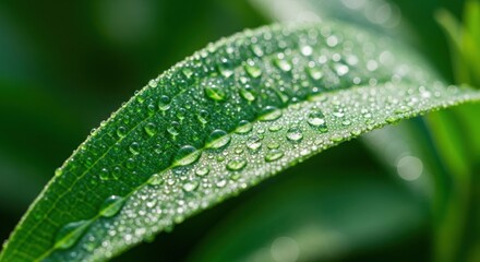 Fresh green leaf covered in morning dew