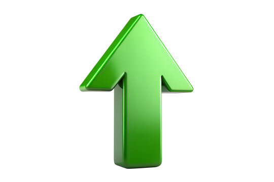 A shiny green arrow pointing upwards, isolated on a transparent background