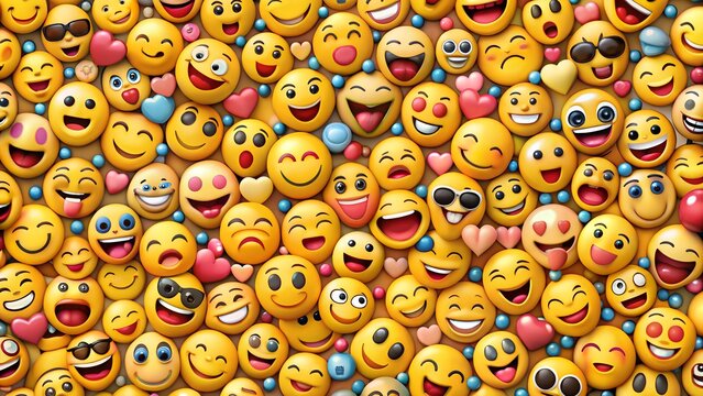 Emoji Background with Hearts and Spheres Yellow Faces
