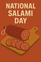 National Salami Day Celebration with Sliced Sausage on a Cutting Board