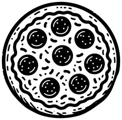 vector outline artwork of a pepperoni pizza in black color