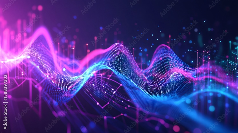 Poster abstract futuristic background with a glowing digital wave and bar graph. data science or technology