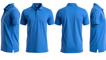 Realistic Blue Polo Shirt Mockup Set – Complete 360° View Rotation on Transparent Background PNG