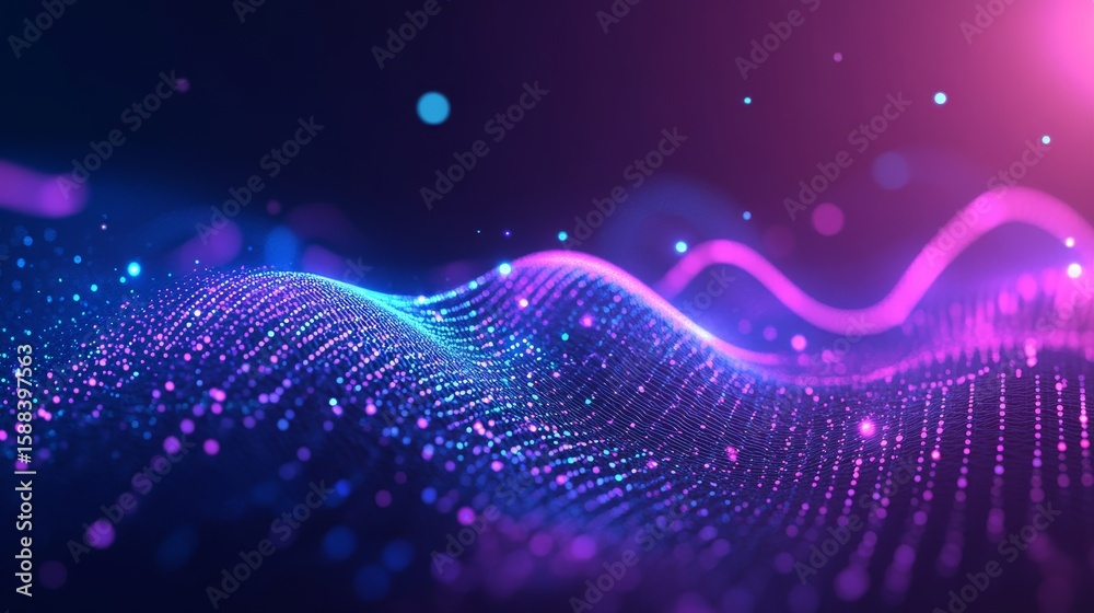 Poster abstract futuristic background with a glowing digital wave and bar graph. data science or technology