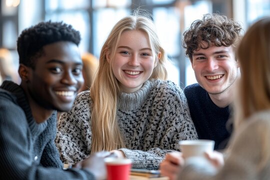 Young people together in university, enjoying their campus life while studying and building friendships with diverse peers, Generative AI
