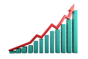 Obraz premium A 3d bar chart with a red arrow showing upward growth isolated on transparent background