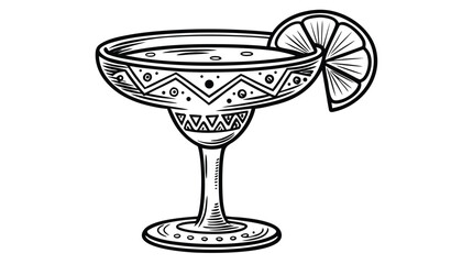 Decorative Hand-Drawn Cocktail Glass with Citrus Slice