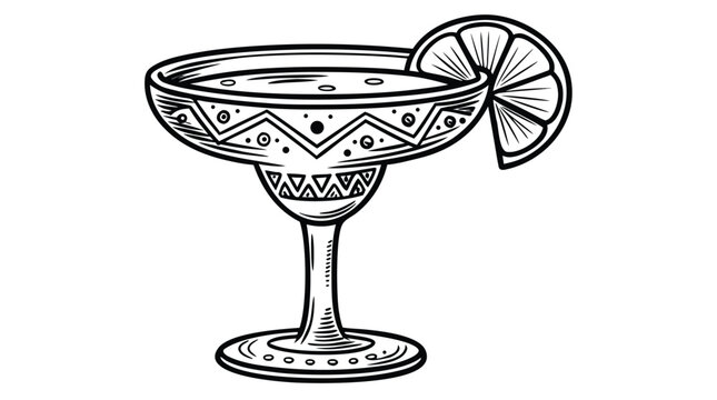 black and white margarita cocktail with lime clip art preview