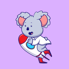 Fototapeta premium Koala Ride a Rocket Cartoon Vector Illustration
