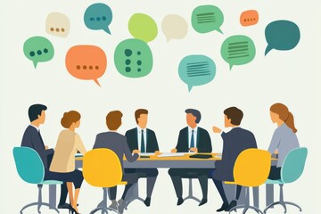 Collaborative team meeting office space digital illustration professional environment group discussion communication