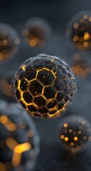 Futuristic glowing hexagonal spheres in dark sci-fi background

