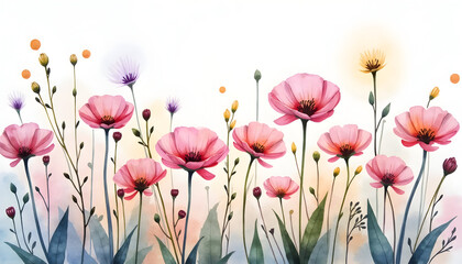 Obraz premium Poppy Flower Watercolor Painting Pink Floral Design Illustration