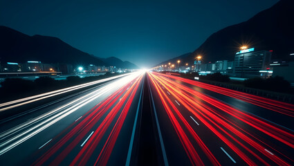 Building Motion blur of passing lights on a highway integrated with abstract futuristic graphics