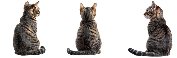 Set of cute sitting cats isolated on transparent background PNG