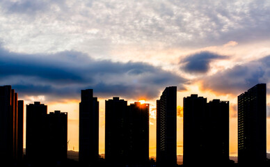 도시 저녁 노을