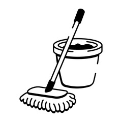 A drawing style icon depicting mop bucket

