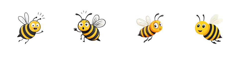 Fototapeta premium Cute Bee Cartoon: Happy and Expressive Honey Bee Characters