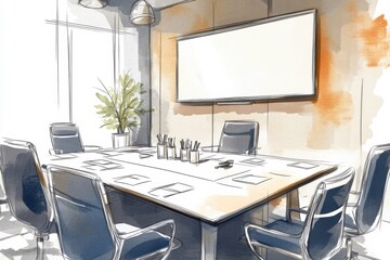 Business meeting setup modern office space digital artwork professional environment creative concept
