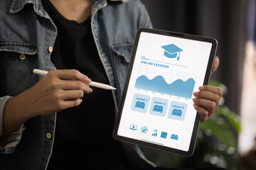 Online Lesson Statistics Dashboard on Digital Tablet