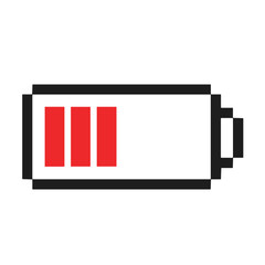 Obraz premium Battery icon with three red bars, low charge indicator, digital design, copy space