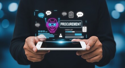  AI Procurement Interface.Smart Procurement Workflow with AI , Procurement and AI Chatbot, AI Procurement Dashboard,Digital Procurement Strategy Visualization,AI Integration in Business Procurement.