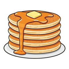 Stack of pancakes with syrup and butter, delicious breakfast illustration, food concept
