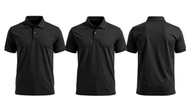 black Polo Shirt Mockup from Front, Back, Side, and 34 Views, Isolated on Transparent Background PNG