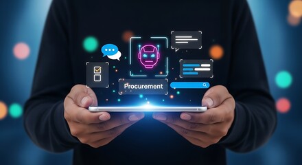  AI Procurement Interface.Smart Procurement Workflow with AI , Procurement and AI Chatbot, AI Procurement Dashboard,Digital Procurement Strategy Visualization,AI Integration in Business Procurement.