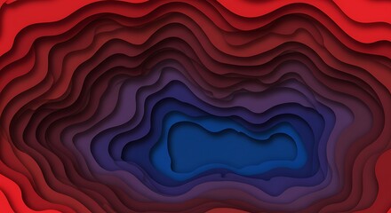 Abstract layered design with a deep color gradient, from vibrant reds to rich blues, creating an immersive sense of depth and modern visual appeal