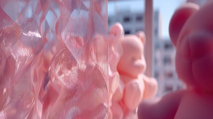 Detailed view of translucent, textured pink panels.