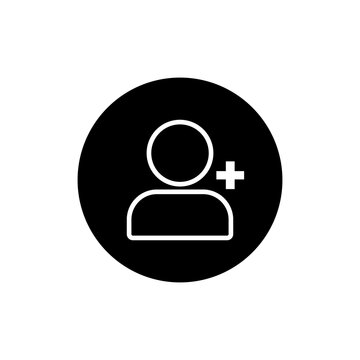 Black & White Add User Icon: Plus Sign & Person Outline in Circle &ndash; For New Contacts, Friend Requests, and Account Creation in Apps & Websites