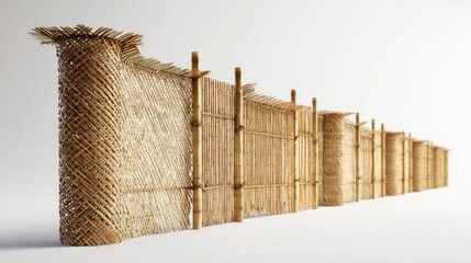 Woven bamboo fence sections arranged in a row.