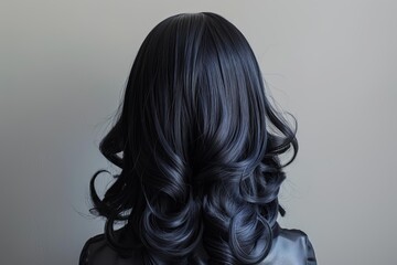 Fototapeta premium Woman showing her long healthy shiny wavy black hair