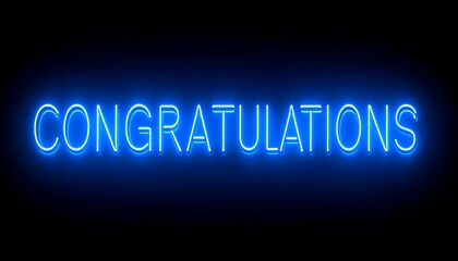 Neon blue "Congratulations" text on a black background
